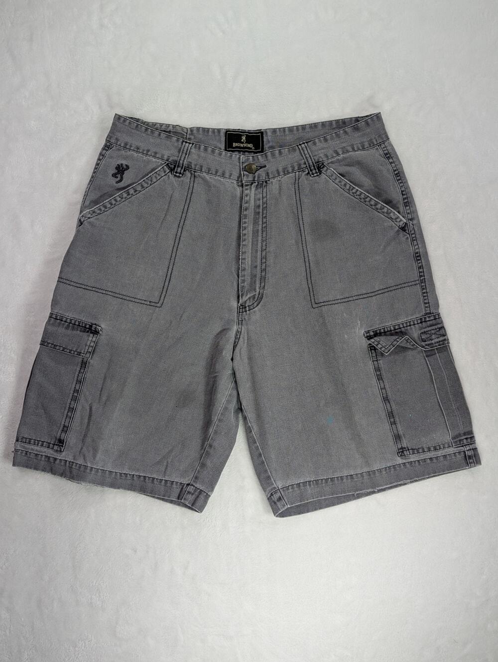 Vintage Browning Gray Canvas Cargo Shorts Mens 36 Y2K Buckmark Utility Skate